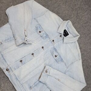 Hollister Jean Jacket Men XL Blue Grunge Y2K Surfer Skater 2000s Trucker Stretch